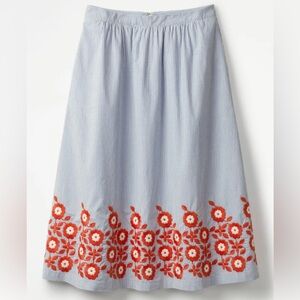 Boden Haidee Embroidered Skirt with Pockets, Striped, Floral Size US 14R